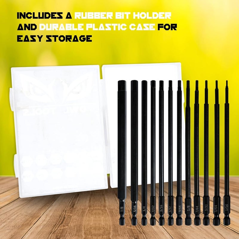 Narwhal 6" Long Allen Hex Bit Set (12 Pack of Drill Bits with Case) 6 Inch Allen Key Hex Bits in The Following SAE Sizes 1/16" 5/64", 3/32", 7/64", 1/8", 9/64", 5/32", 3/16", 7/32", 1/4", 5/16", 3/8 - Image 3